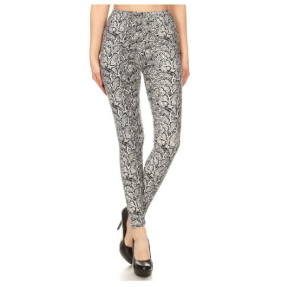 Snake Print Yoga Style Women's Slim Fit Leggings, High Waist, ONE SIZE